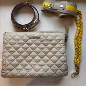 MZ Wallace Beige Quilted Clutch with Yellow Strap